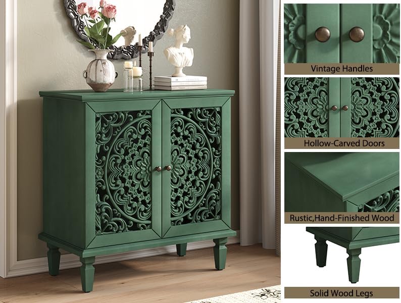 Sideboard Buffet Cabinet with Storage, Accent Cabinet with 2 Carved Doors and...