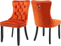 Velvet Dining Chairs Set of 2, Tufted Upholstered Dining Room Chairs with Back Ring Pull, Nailhead Trim and Solid Wood Legs, Modern Dining Chairs for Dining Room, Kitchen,Orange
