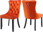 Velvet Dining Chairs Set of 2, Tufted Upholstered Dining Room Chairs with Back Ring Pull, Nailhead Trim and Solid Wood Legs, Modern Dining Chairs for Dining Room, Kitchen,Orange