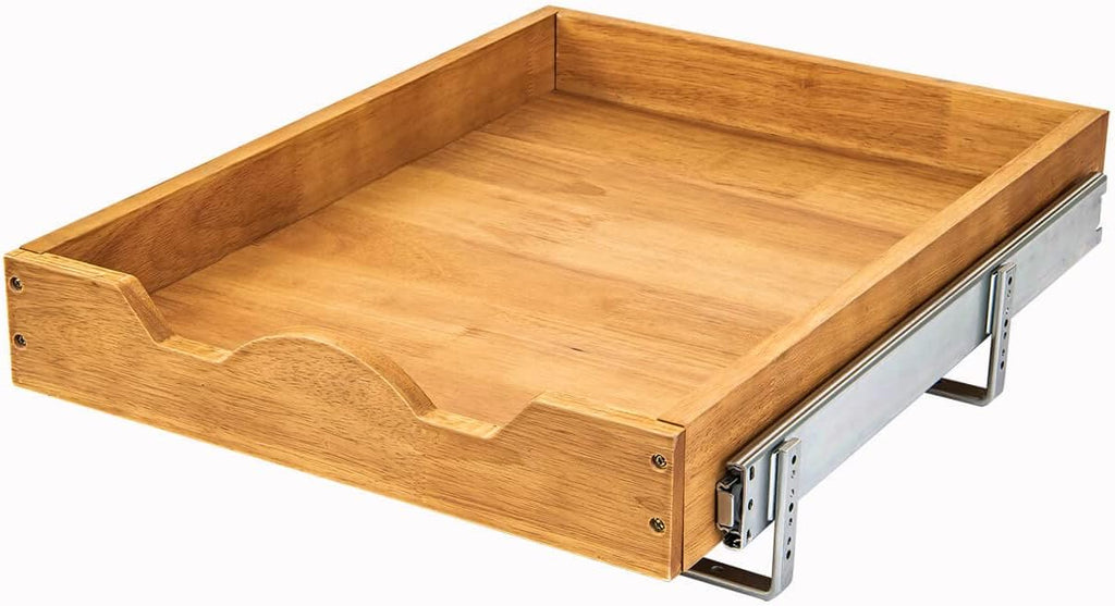 DINDON Pull Out Cabinet Organizer (14" W x 18" D) 1 Tier, Single Tier Oak Wood Under Cabinet Slide Out Shelf Drawer Box…