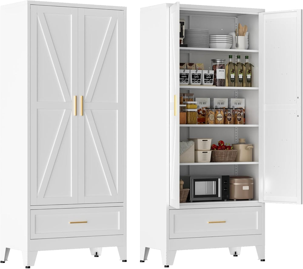 LCAOPC 71" Tall Metal Pantry Storage Cabinet with Drawer and Adjustable ...