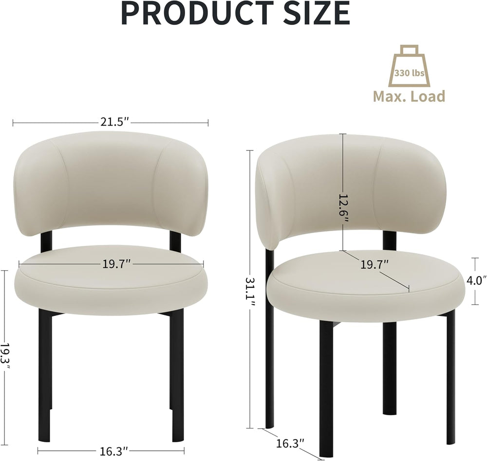 Beige Dining Chairs Set of 2 Leather Dining Chairs with Metal Legs, Spring Su...