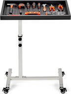 Adjustable Work Table with Wheels, Mechanic Rolling Tool Tray Table for Garage Repair Shops DIY, 220LBS Capacity Mobile Heavy Duty Steel Tool Cart (Gray)