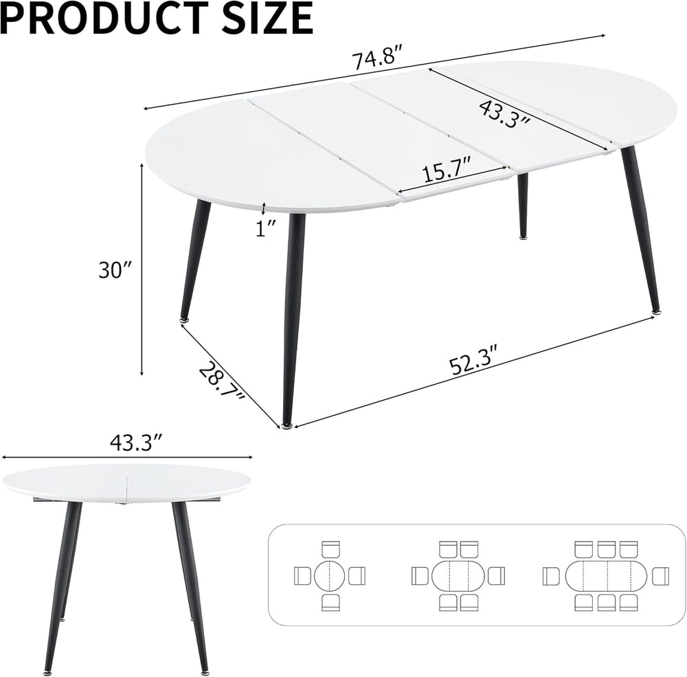 Extendable Round Dining Table for 4 6, Solid Wood for Dining Room Kitchen Off...