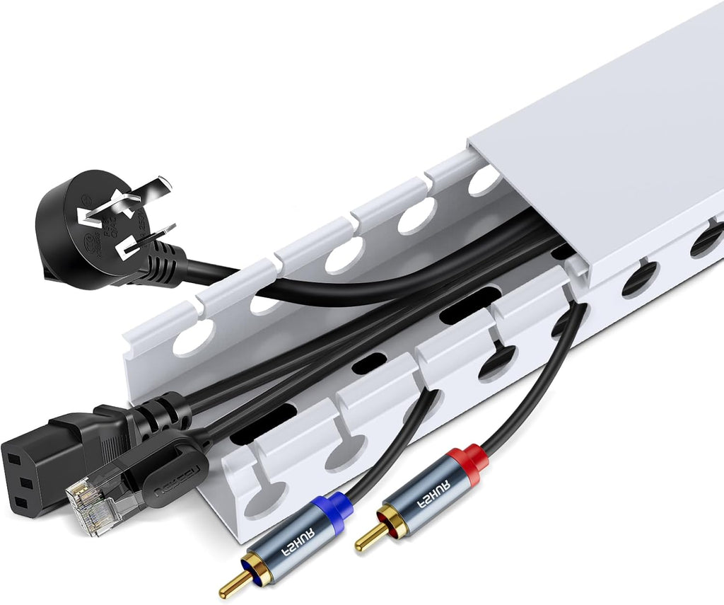 Updated White Cable Raceway Kit, 77 (5x15.5) inch Open Slot Wire Covers for Cords, Cable Management System to Hide Under Desk/TV/Computer/Net/Power Cords(Pack 5)