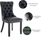 Dining Chairs Set of 2, Upholstered Tufted Dining Room Chairs with High Back, Nailhead Trim and Solid Wood Legs, Modern Dining Chairs for Dining Room, Black Pu Leather Splicing Grey Velvet