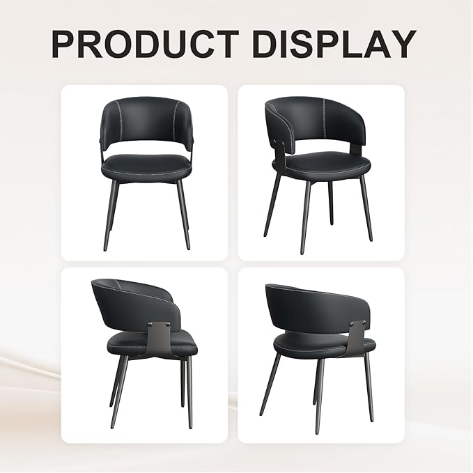 Modern Dining Chairs Set of 6, Faux Leather Upholstered Kitchen Chairs with Curved Back and Metal Legs, Mid Century Chairs for Dining Room, Kitchen, or Café (Black)