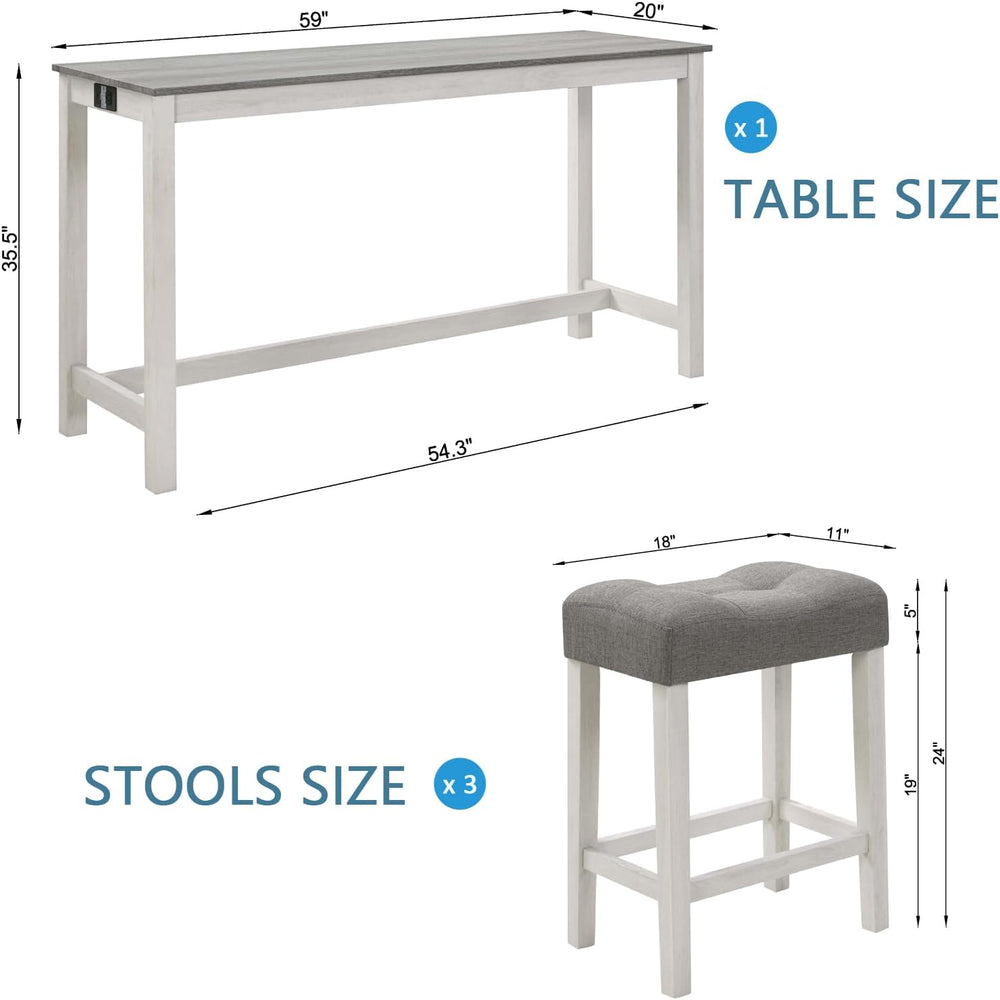 LKTART Bar Table and Chairs Set, 4 Piece Counter Height Bar Table Set with Po...