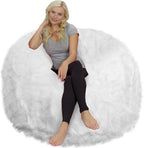 Chill Sack Bean Bag Chair - 5' Giant Memory Foam Lounge Chair with Soft Microfiber Cover – Cozy Furniture for Living Room, Dorm, & Kids' Rooms – Comfortable 5 Ft, Faux Long Fur Lounge Sofa, White