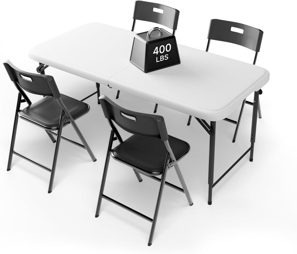 4FT Folding Table Set with 4 Folding Chairs, Heavy Duty 400 lbs Table & 3...
