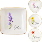 Custom Gifts For Mom - Personalized Birth Flower Trinket Dish,Custom Jewelry Ring Dish,Mom Birthday Gifts,Wedding Bridesmaid Gift