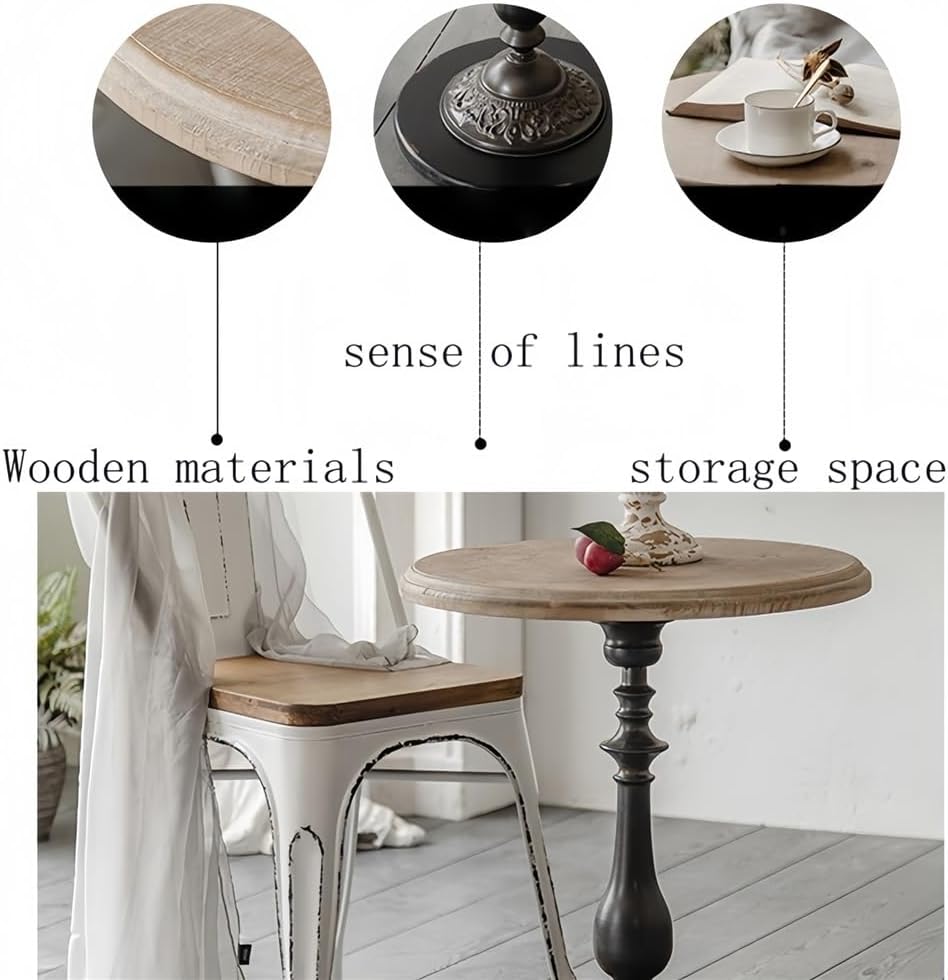 Country Round Table, Pedestal Side Table with Handcrafted Vintage Finish, Ret...