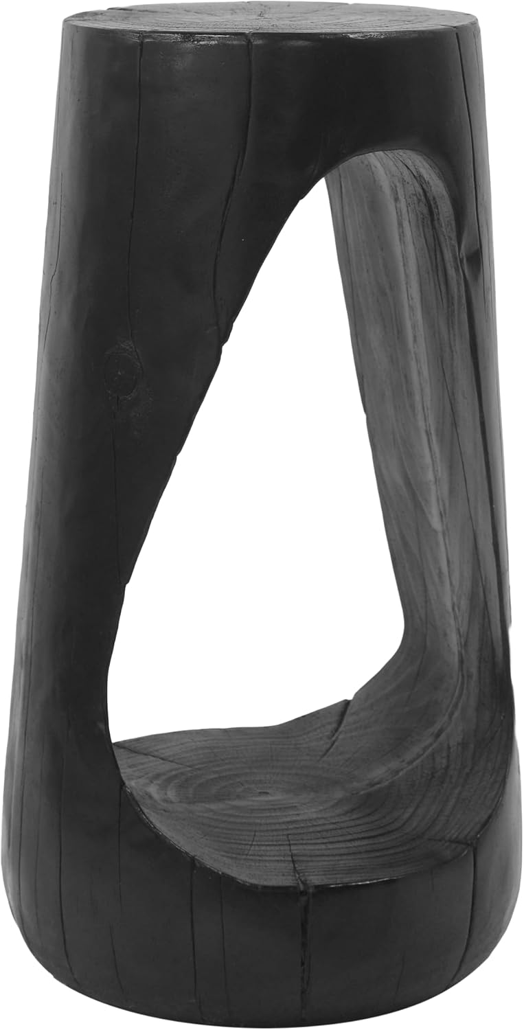 IRONORA Black Hollow Cutout Tree Stump Pedestal Side Table, Faux Wood Organic...