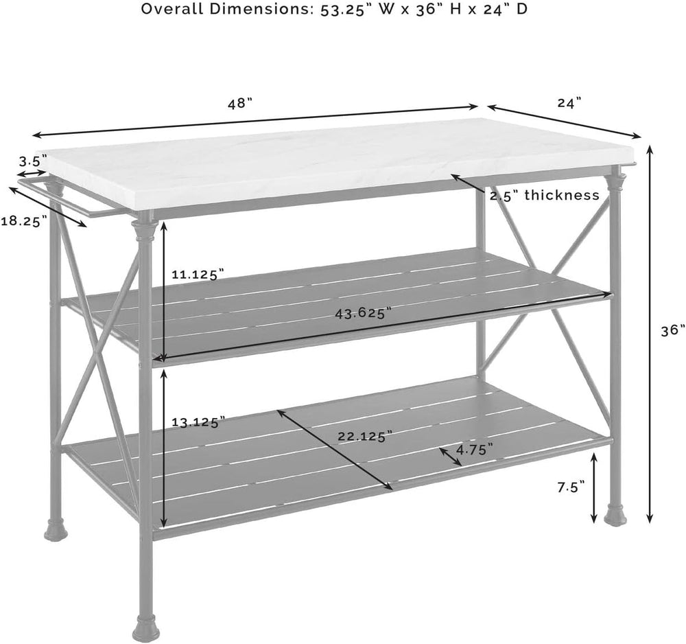 Maykoosh Retro Relaxation Kitchen Island, Steel with Faux Marble Top, Spaciou...