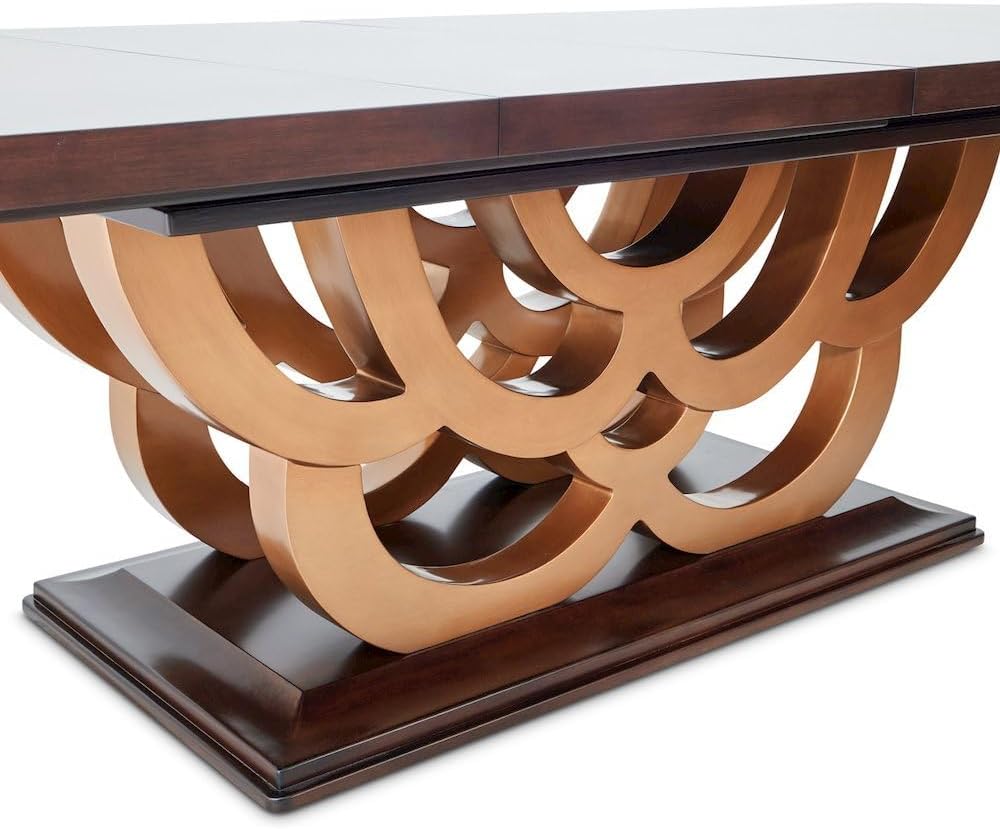 Michael Amini Brown Rectangular Pedestal Dining Table Solid and Manufactured ...