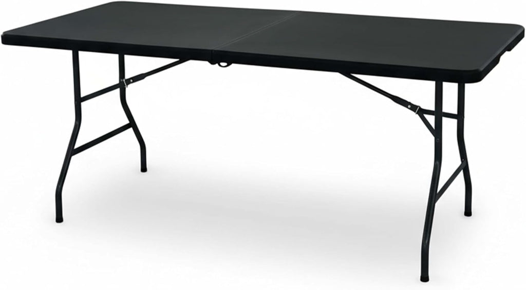 6 Feet Adjustable Height Nesting Folding Table – 24", 29", 36" Countertop Level Foldable Utility Table for Kitchen, Events, Garage, and Workspace - Perfect for Indoor/Outdoor Use Black