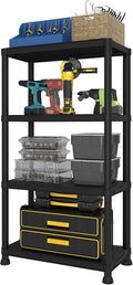 Plastic Storage Shelves, 12" D x 24" W x 52.56" H Plastic Shelves for Storage, 4-Tier Shelving Unit, Storage Rack, 264 lbs, Bathroom, Laundry, Garage & Home