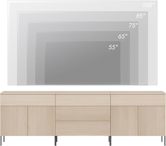 WAMPAT Fluted TV Stand for TVs up to 100 inchs, 3 in 1 Modern Entertainment Center with Storage Cabinets and 5 Drawers & 4 Doors, Wood Media TV Console Table with Storage for Living Room, Beige