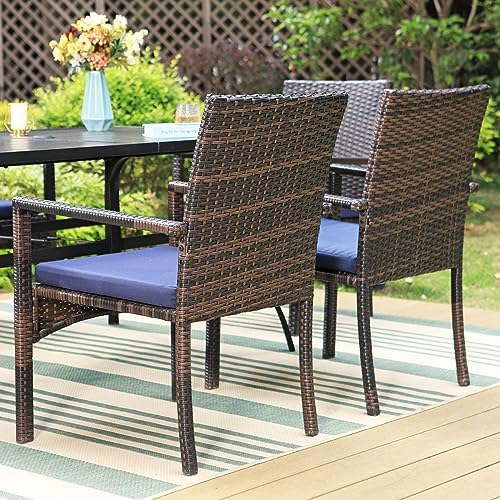 Sophia & William 7pc Patio Dining Set with Beige Umbrella, 6 Rattan Chairs