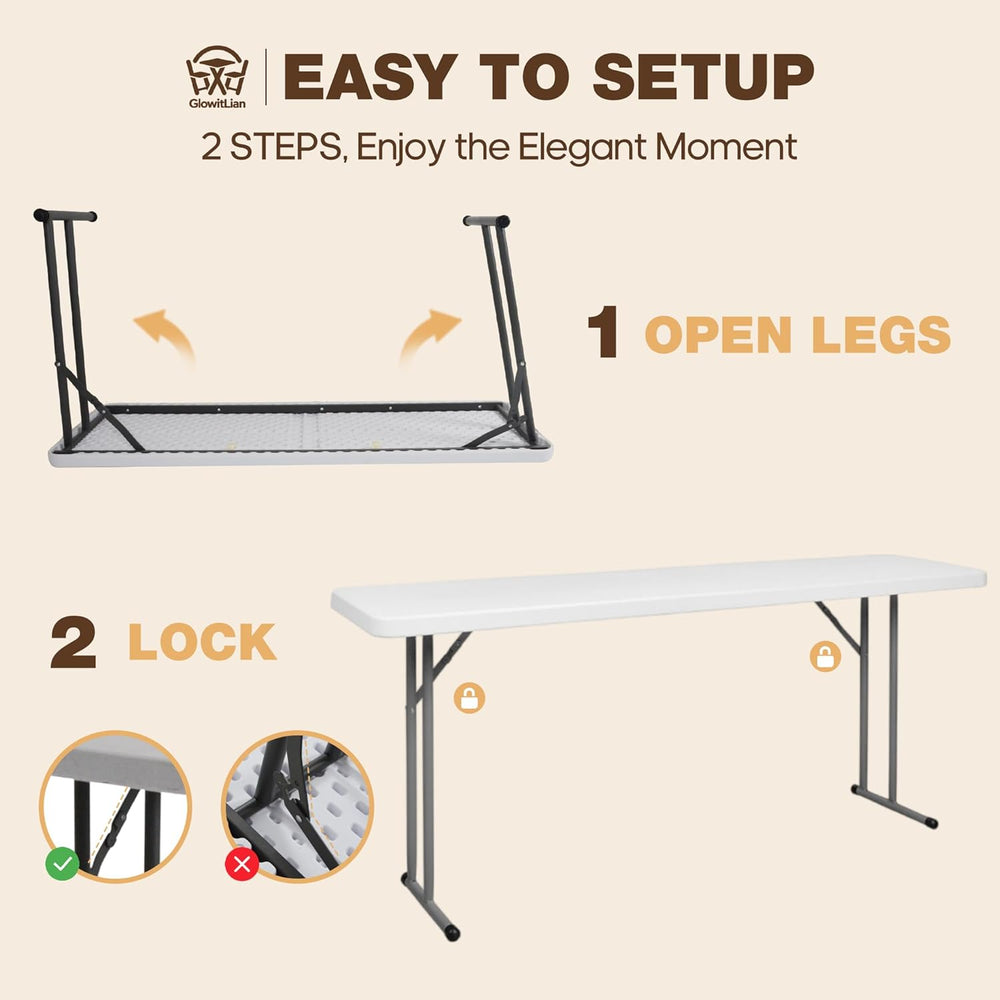 Folding Table 5FT, Heavy Duty Foldable Table for Indoor Outdoor Use, HDPE Rec...