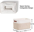 DULLEMELO Fabric Storage Bins, Storage Baskets for Organizing, Collapsible Rectangular Fabric Baskets for Shelves, Empty Gift Baskets (3-Pack Medium-15 inch X 11 inch X 9.5 inch , White&Khaki)