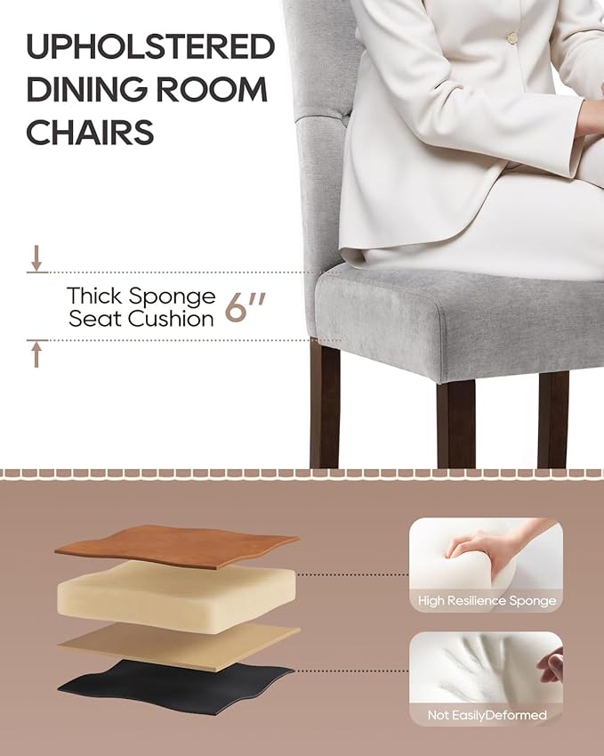 Dining Chairs Set of 2, Button Tufted Parsons Upholstered Chairs with Solid Wood Legs, Mordern Fabric Kitchen Chairs for Dining Room，Light Grey