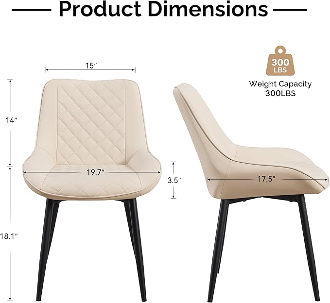 Dining Chair Set of 4, Modern Dining Chairs with Thick Cushions, Faux Leather...