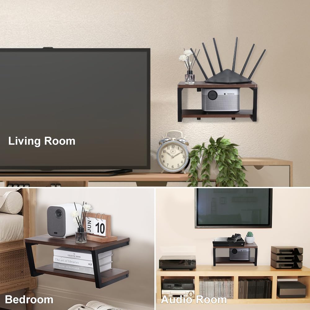 LUCKUP Floating Wall Shelves Wall Mounted Projector Shelf Wood AV Media Stand...