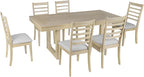 Merax 7 Piece Extendable Wooden Dining Table Set, Farmhouse Extendable with 18" Move Leaf, 78" Rustic and 6 Upholstered Chairs for Kitchen Room, Natural