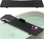 Stylish Black Bamboo Bathtub Tray Caddy with Adjustable Legs, Minimalistic Design Bath Tray for Tub, Bathtub Accessories, Fits Most Free Standing Bath Tubs, Idea for Women