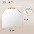 MISSDAY Vintage Gold Baroque Mirror for Wall, 36"X30" Arched Antique Wall Mirror with Elegant Carving Top, Full Metal Frame Wall-Mounted Mirror for Bathroom, Living Room, Fireplace, Entryway, Hallway
