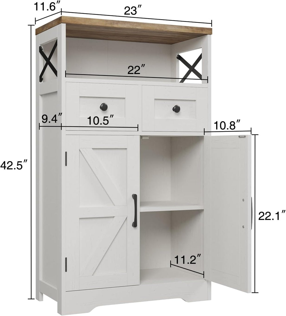 Farmhouse Storage Cabinet with Drawers, Small Kitchen Pantry Cabinet, White |...