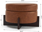 26Inch Round Storage Ottoman, Modern Faux Leather Ottoman Coffee Table with Removable Top, Upholstered Ottoman with Storage, Footrest Stool for Living Room, Bedroom (Light Brown)