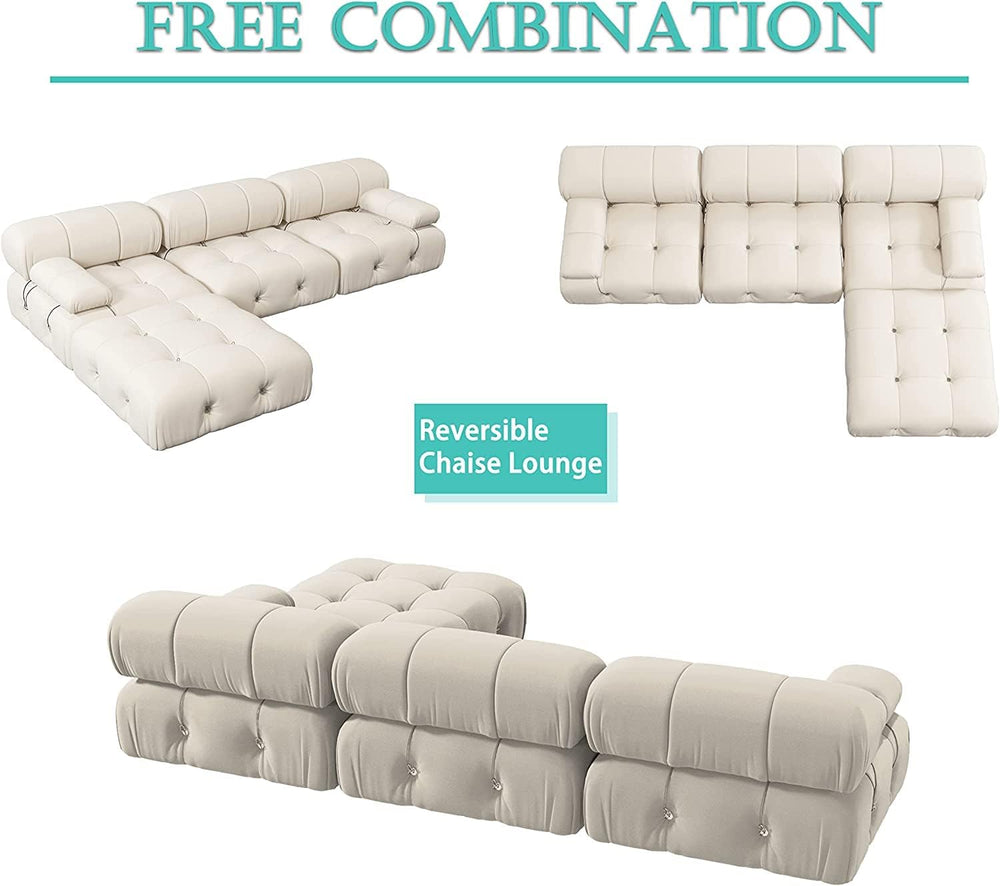 JACH L-Shaped Sectional Couch, 104'' Minimalist Velvet Floor Sofas Co...