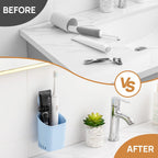 LEVERLOC Powerful Suction Cup Toothbrush Holder, Drill-Free Wall Shower Holder for Toothbrush, Toothpaste, Razor, Self-draining Kitchen Tableware Organizer, Removable Suction Cup in Shower, Blue