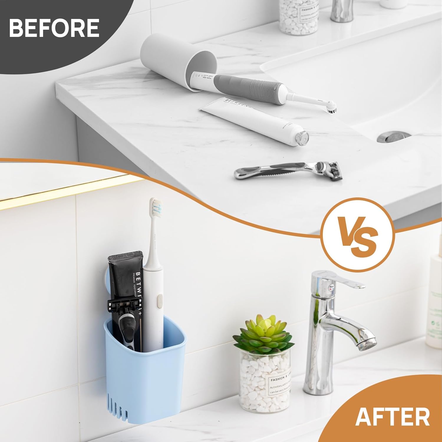 LEVERLOC Powerful Suction Cup Toothbrush Holder, Drill-Free Wall Shower Holder for Toothbrush, Toothpaste, Razor, Self-draining Kitchen Tableware Organizer, Removable Suction Cup in Shower, Blue