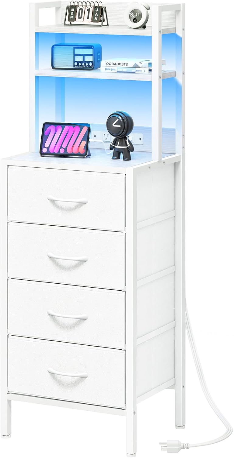Fixwal 47 Inch Tall Nightstand with Charging Station, Led Night Stand with So...