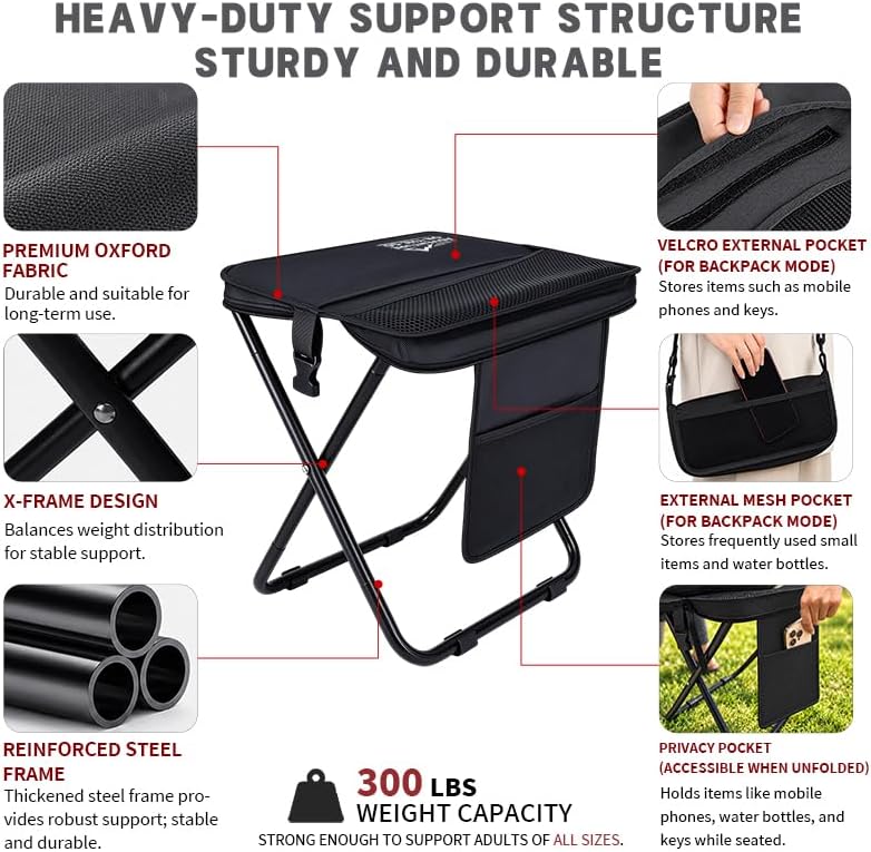 16" Extra Large Portable Folding Stool for Adults, Camping Collapsible Seat