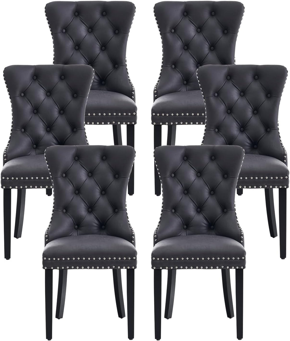 Leather Dining Chairs, Upholstered Dining Room Chairs, Black, Set of 6