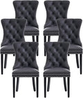 Kiztir Leather Dining Chairs Set of 6, Upholstered Dining Chair with Nailhead Trim and Solid Wood Legs, Luxury Wingback Dining Side Chair for Living Room, Bedroom, Kitchen (Black)