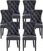 Kiztir Leather Dining Chairs Set of 6, Upholstered Dining Chair with Nailhead Trim and Solid Wood Legs, Luxury Wingback Dining Side Chair for Living Room, Bedroom, Kitchen (Black)