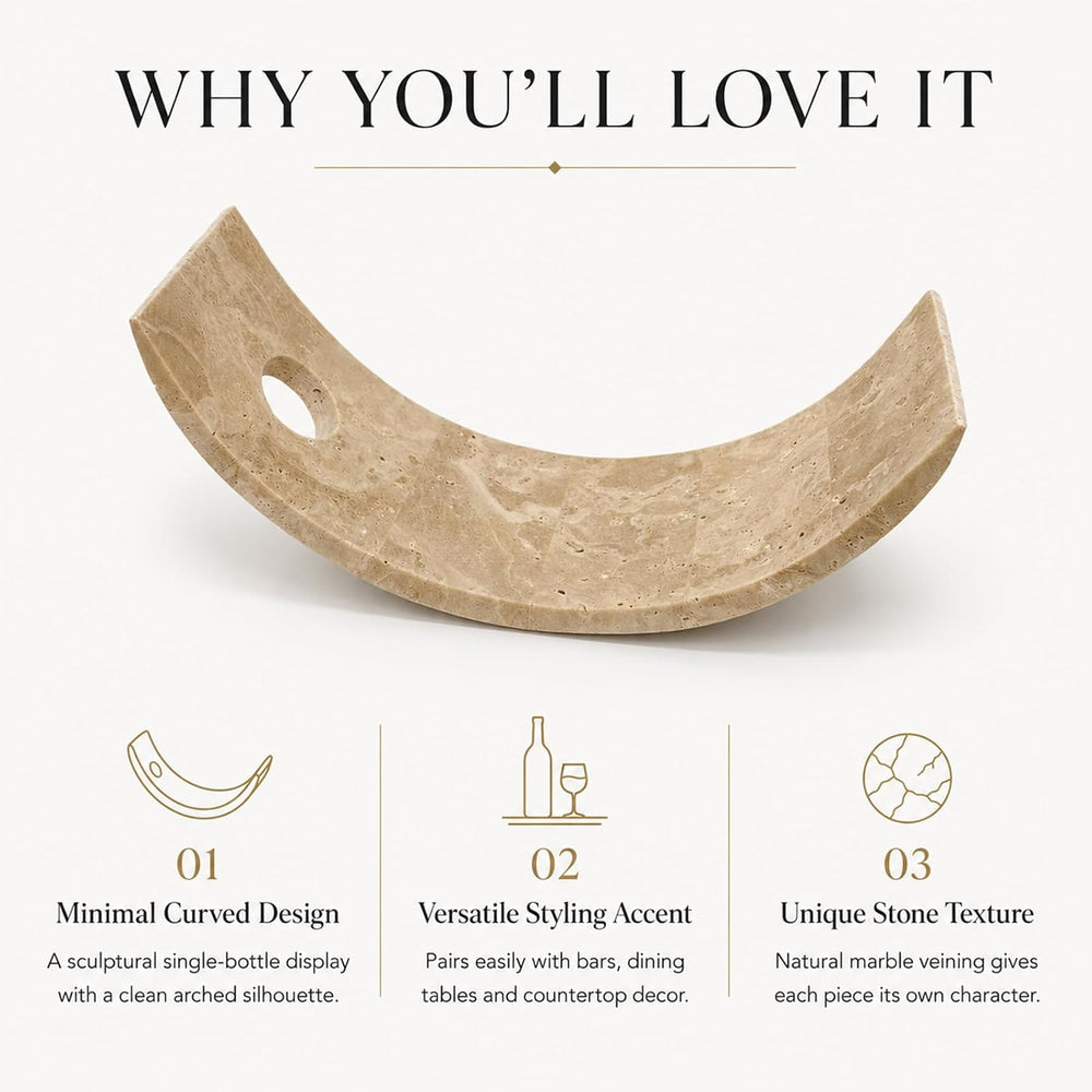 Monostone Travertine Curved Wine Rack for 1 Bottle | Warm beige travertine wi...