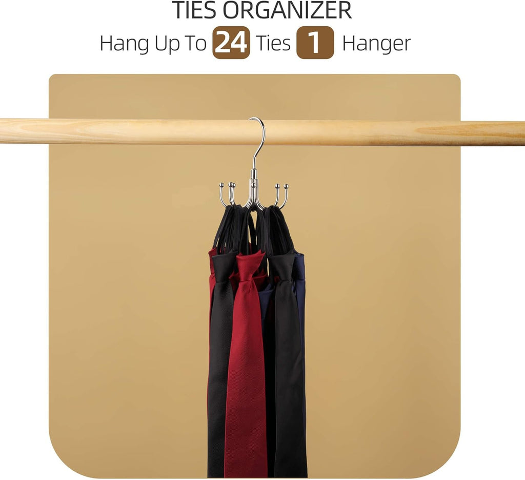 ZEDODIER Belt Hanger, 4 Pack Rotatable Belt Rack Closet Accessories Organizer, Maximum 24 Storage Capacity, Hanging Holder Storage Hook for Belt, Bra, Tank Top, Tie, Scarf, Purse, Silver