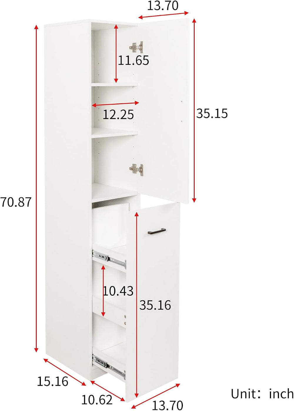 71" Spice Cabinet Pantry Cabinet for Kitchen, Tall Slim Storage Cart wit...