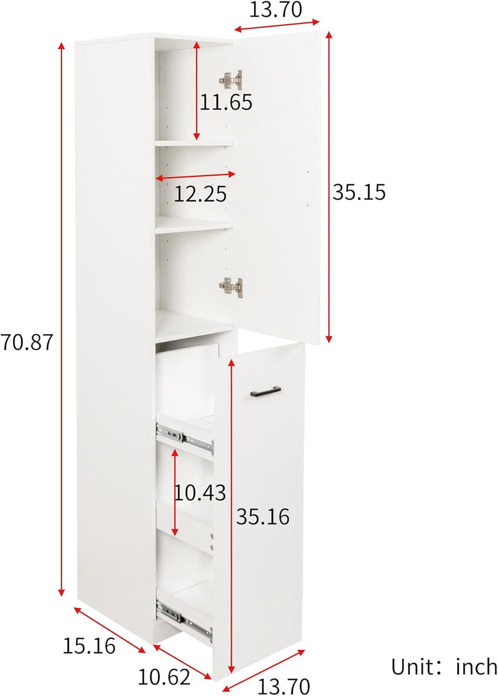 Kitchen Pantry Tall Freestanding Cabinet with 1 Door and 3-Tier Multi-Functio...