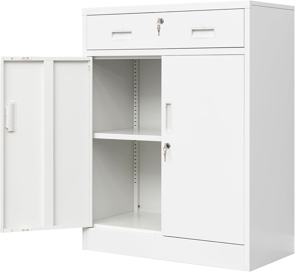 Wanfu Metal Storage Cabinet, Locking Cabinet with 1 Drawer and Adjustable She...
