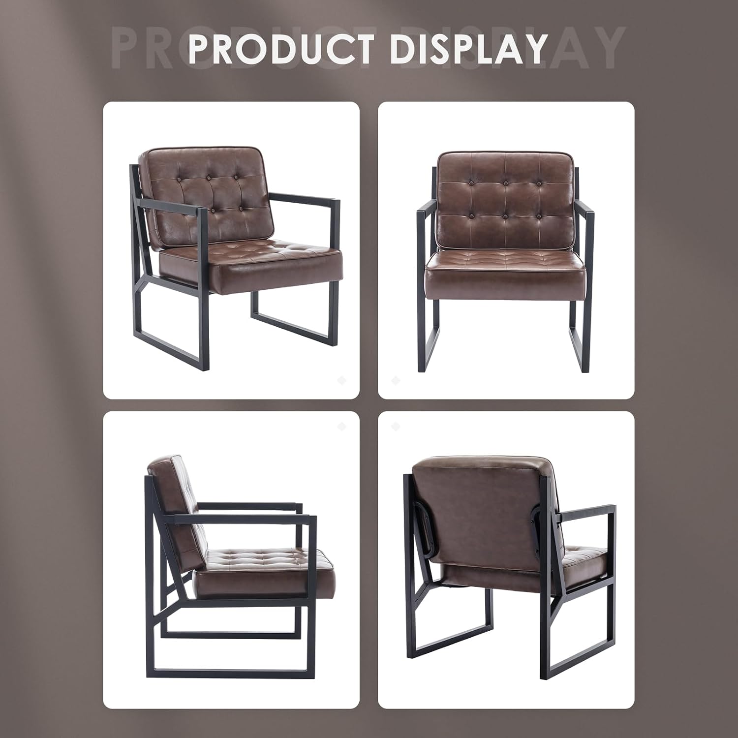 MALOL Mid Century Modern Accent Chair Set of 2, Comfy Living Room Chair, Brown Leather Accent Chair, Faux Leather Reception Armchair with Metal Legs for Living Room Bedroom Reception Office, Brown