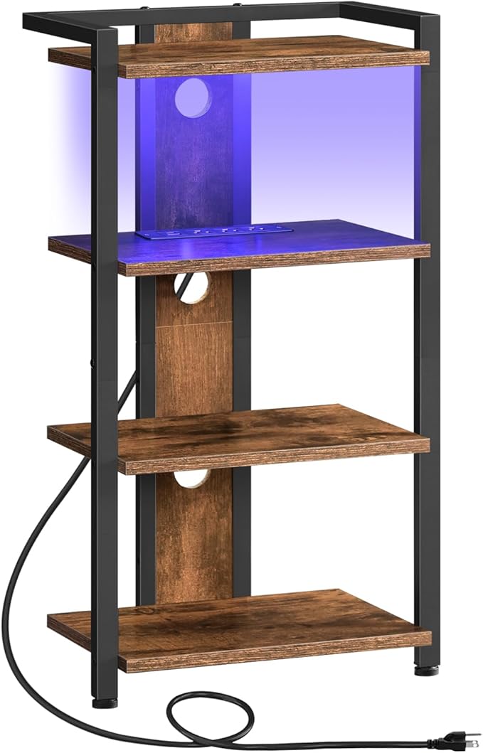 HOOBRO 4-Tier AV Media Stand, Media Console with Charging Station and LED Lig...