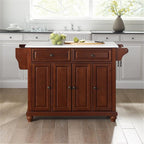Pemberly Row Modern Wood Granite Top Kitchen Island in Mahogany