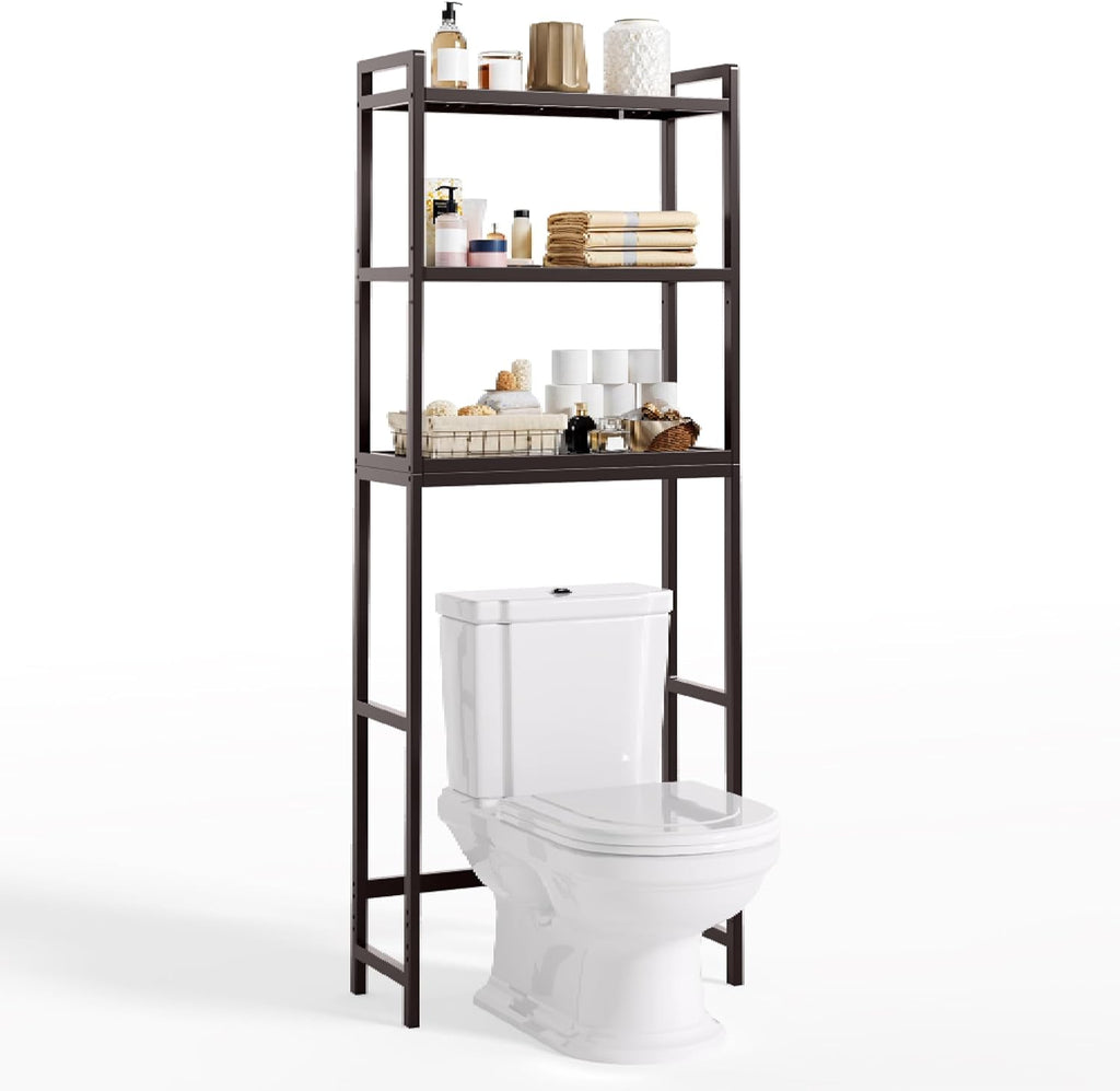 Gizoon Over The Toilet Storage, 3 Tier Bamboo Bathroom Organizer with Adjustable Shelf, Freestanding Above Toilet Stand, Bathroom Storage Shelf Rack